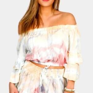 Surf Gypsy Beachy Off Shoulder Crop Top Pastel Beach Surfer Girl Vacation Resort